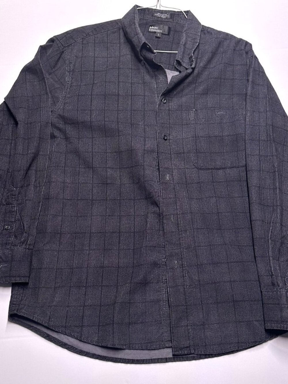 Marc Edwards Gray Herringbone Grid Button Up L